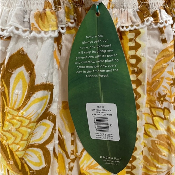 NWT! Farm Rio Aura Floral Yellow and White Mini Sundress - Picture 5 of 6